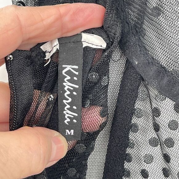 KIKIRIKI MESH BEADED SEQUINS SPAGHETTI STRAP LONG MAXI DRESS SIZE: M GOTTI PARTY - Picture 7 of 9